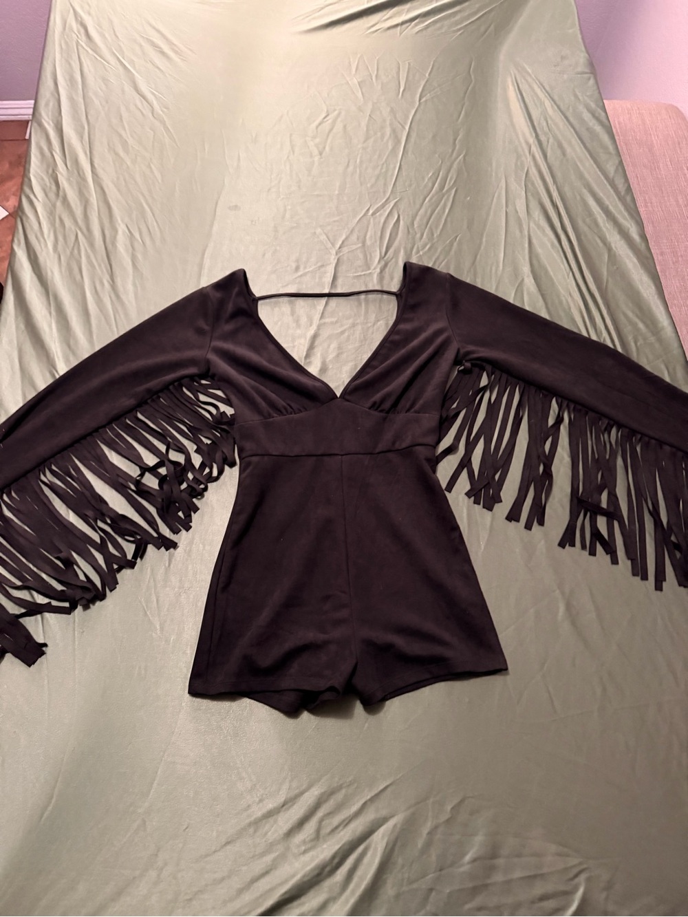 Bear Dance Black Fringe V-Neck Romper